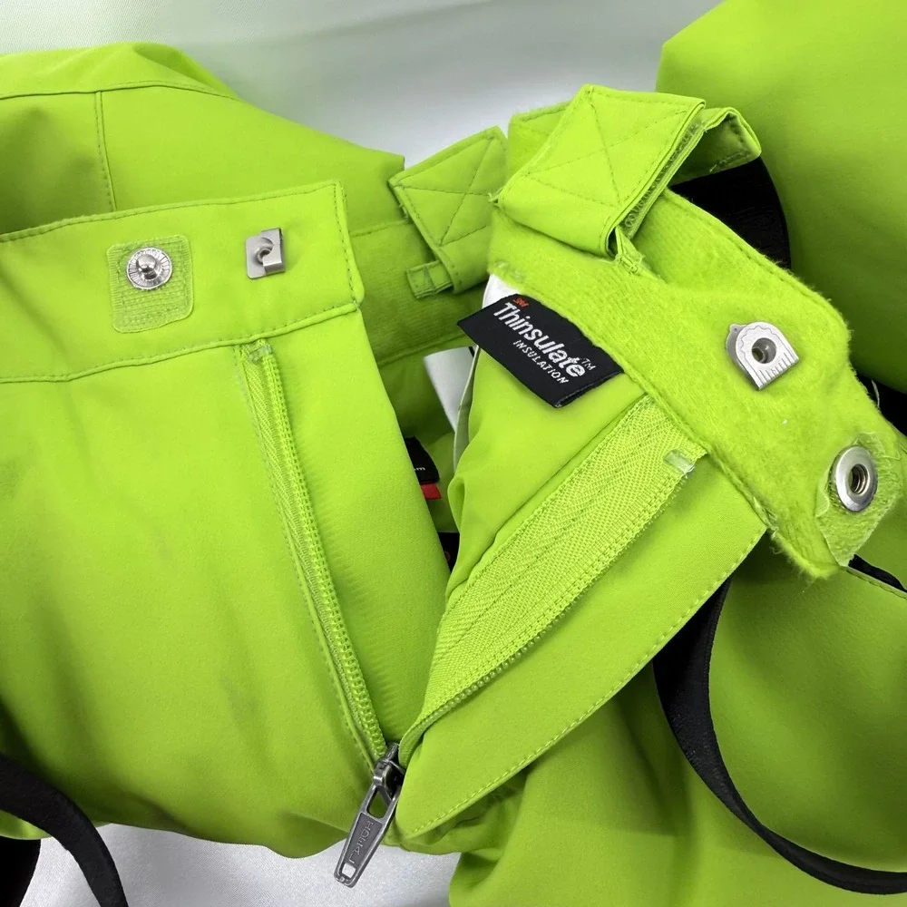 Spyder Ski Pants Kids Size 8 Lime Green Insulated Grow Hem Suspenders Outdoor